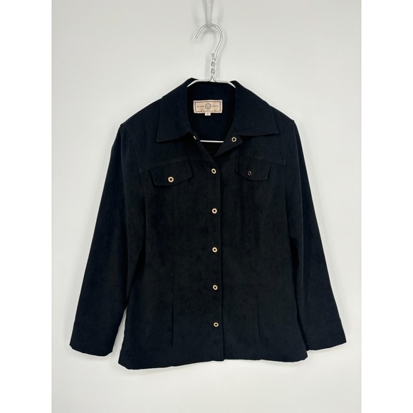 St. John Sport Tops - St. John Sport Blouse Womens P 2 Black Button Up Soft Pockets Faux Suede Shirt